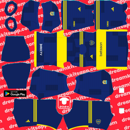 Kit CA Boca Juniors / Liga Argentina 2024 Local Dream League Soccer