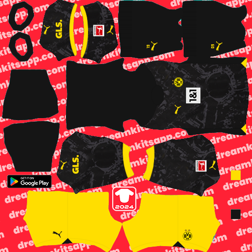 Kit Borussia Dortmund / Bundesliga 2023-2024 Visitante Dream League Soccer